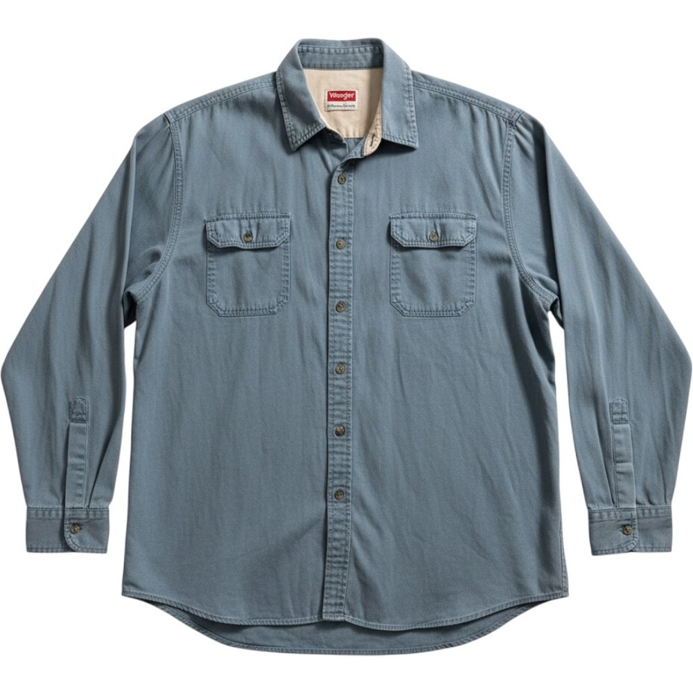 Wrangler Button Down Shirt Mens 2XL Blue Long Sleeve Cotton Twill Workwear Top
